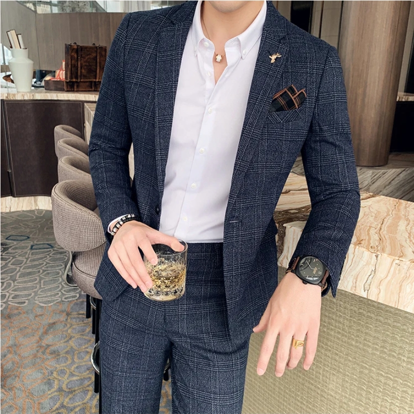 Costume d'affaires coupe cintrée pour hommes, ensemble deux pièces de haute qualité, Boutique de mode, beau Banquet tendance, pantalon quatre saisons inclus