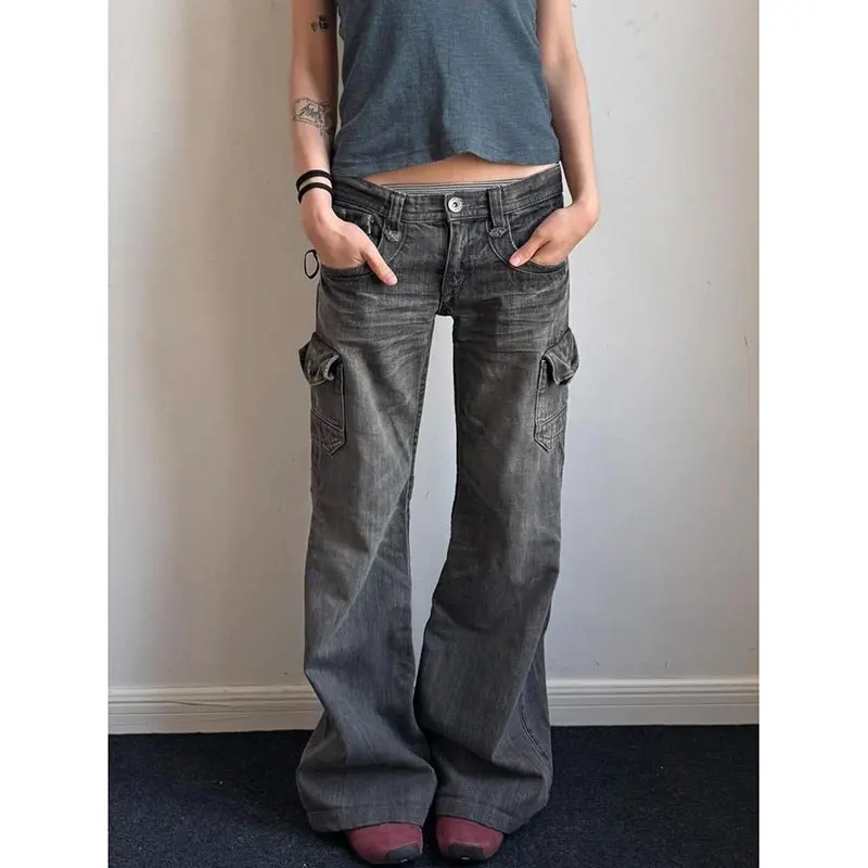 Jean femme Emo Grunge années 2000 rue rétro taille haute vintage éclétique pantalon poubelle décontracté Y2K pantalon en jean pleine longueur