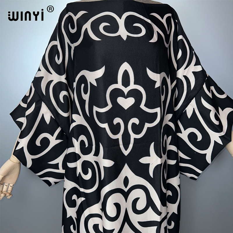 WINYI Robes Musulmanes pour Femmes, Robe de Soirée Élégante, Kaftan Ample pour Femme du Moyen-Orient, Abaya de Luxe Imprimée de Dubaï, Caftan de Plage