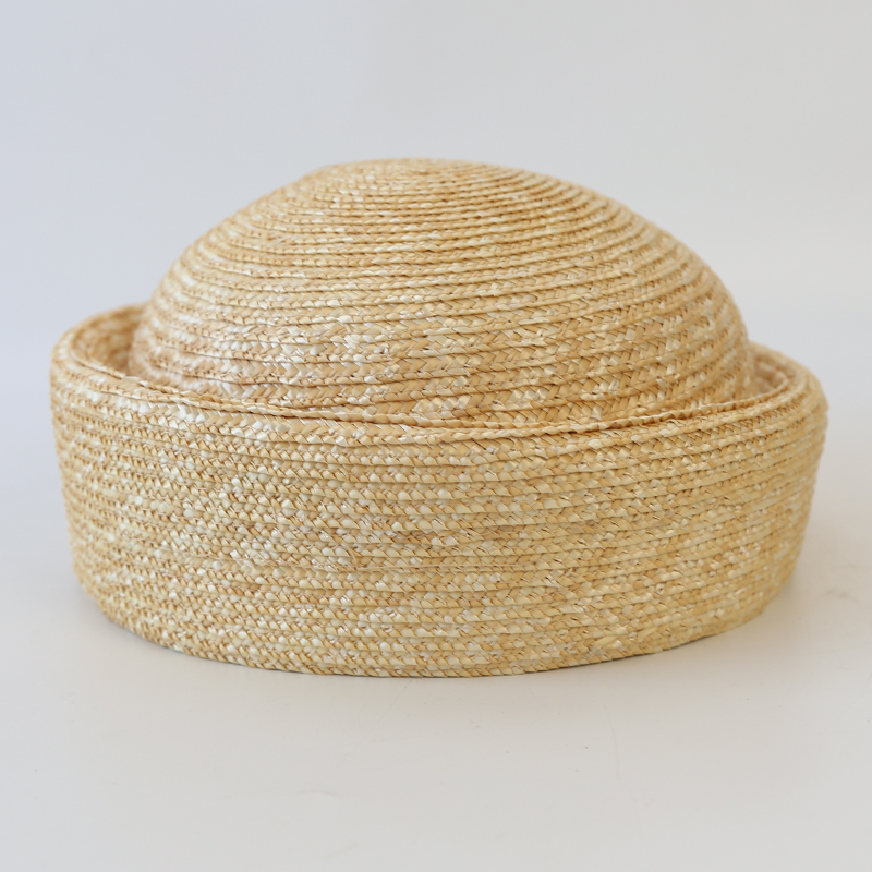 100 % naturel Chapeau de paille rond pour hommes et femmes, chapeau de marin d'été japonais, béret de plage, pilulier de soleil