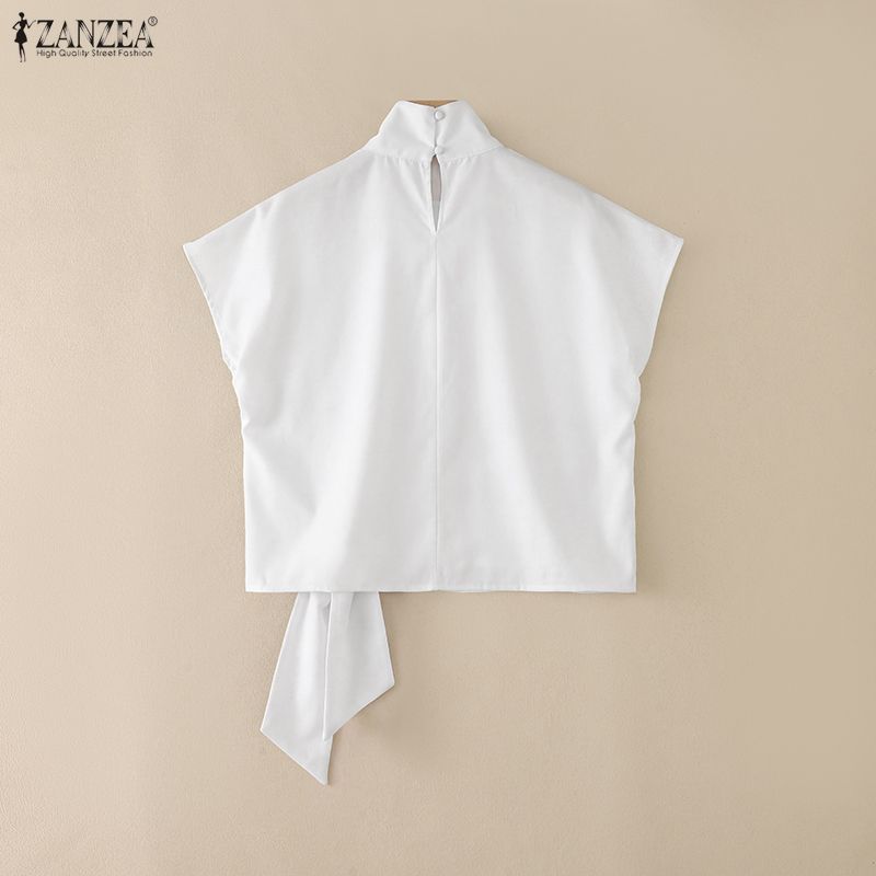 Chemisier d'été tendance 2026 ZANZEA – Chemise unie de bureau pour femme, col roulé, manches courtes, Blusas élégantes, hauts de vacances asymétriques à lacets