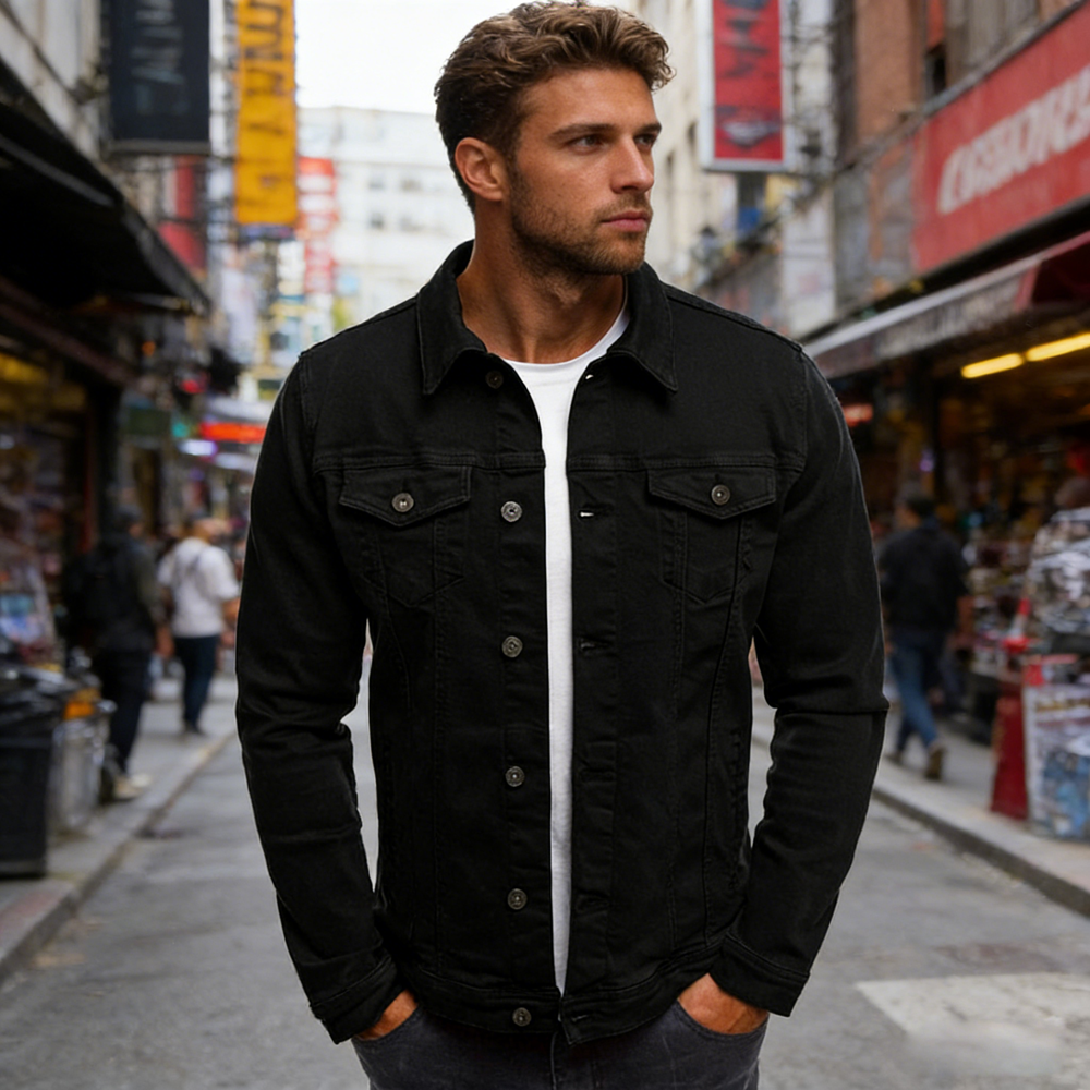 Veste en jean pour homme Printemps-Automne, style mode, à col à revers et boutonnée, type Trucker, Streetwear, Veste de travail, Veste de motard