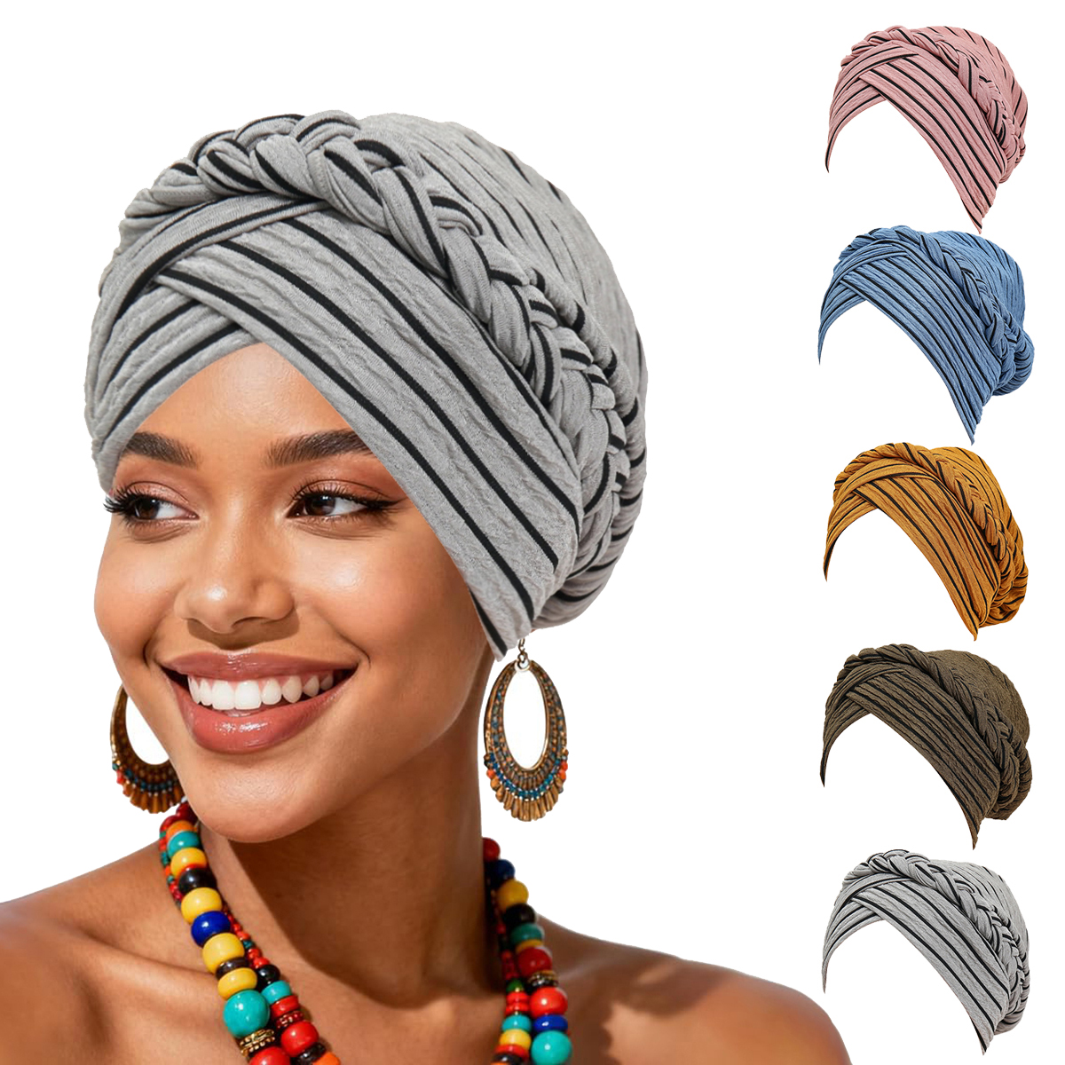 Nouveau Turban Musulman Tressé pour Femme 2026 – Hijab Doux Extensible, Foulard Chimio, Couvre-Chef, Voile Islamique