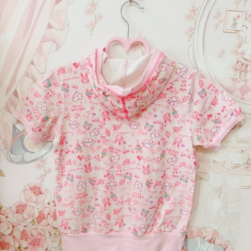 Manteau d'été fin à manches courtes pour femmes, imprimé de dessin animé japonais Kawaii, veste à capuche mignonne Vasual Y2k, vêtements d'extérieur esthétiques doux Grunge