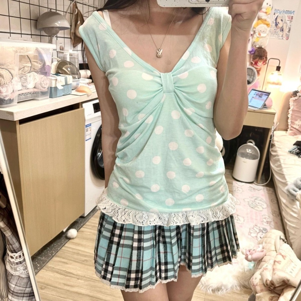 T-shirts Kawaii, Vêtements Femme, Débardeur Japonais, Gilet Doux, Hauts sans manches vintage à pois pour femme, Camisoles d'été tendance, Débardeurs slim à volants