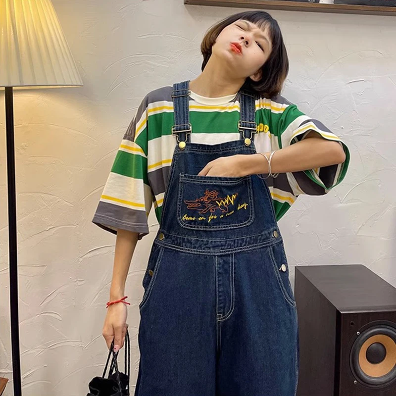 Combinaisons en Jean Brodé pour Femme, Salopette Vintage Baggy en Denim, Pantalon Droit à Jambes Larges, High Street, Nouvelle Collection 2025