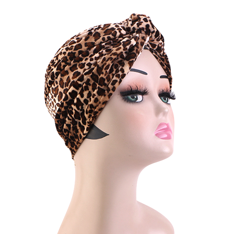 Femmes à la mode velours léopard noeud turban indien musulman chapeaux chimio casquette Hijab Bandanas perte de cheveux foulard