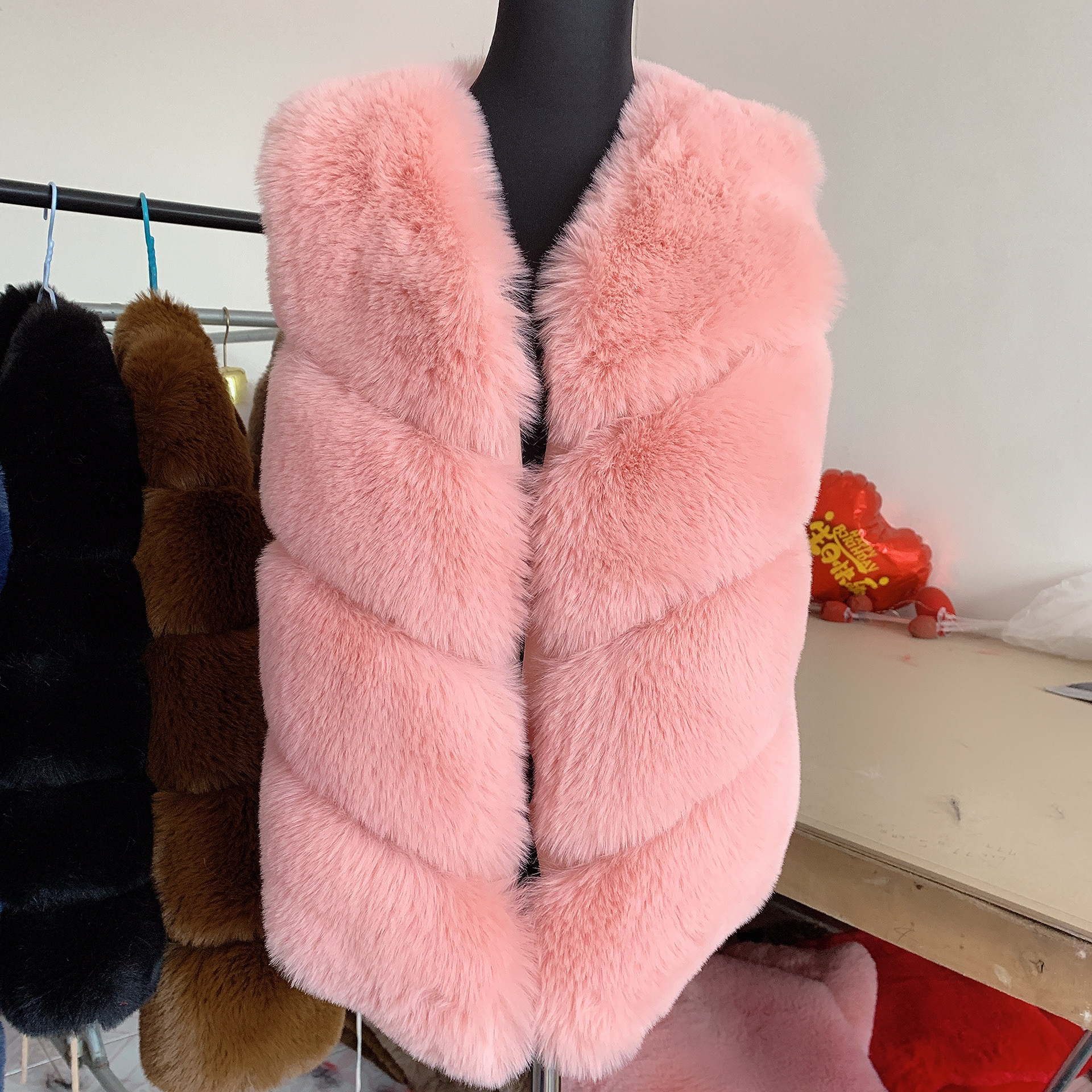 Blouse d'hiver pour femme avec fourrure, gilet en fausse fourrure, veste moelleuse, manteau épais en fourrure synthétique pour femme, gilet en fourrure