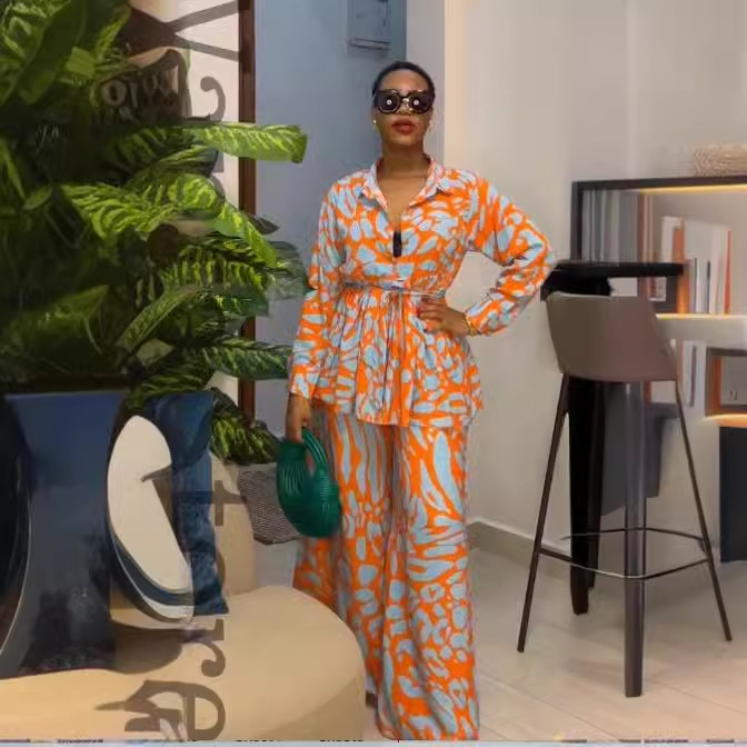 Ensembles imprimés musulmans pour femmes : Blouse, pantalon large, tenues à lacets – Collection Ramadan 2026 Maroc Dubaï – Ensemble décontracté arabe 2 pièces