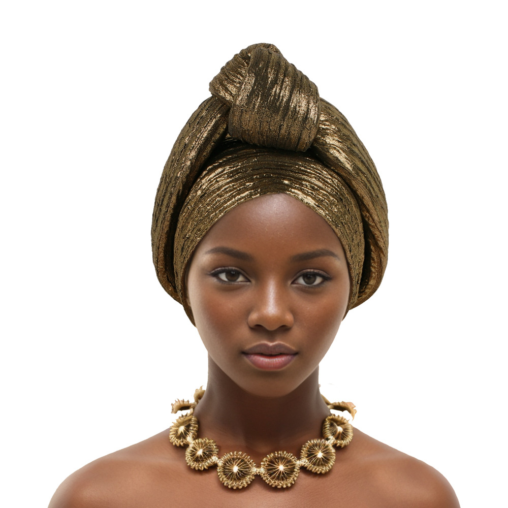 Turban noué à effet métallique scintillant pour femme, en tissu extensible froissé, pré-noué, style africain, pour usage quotidien, fête, mode, cosplay