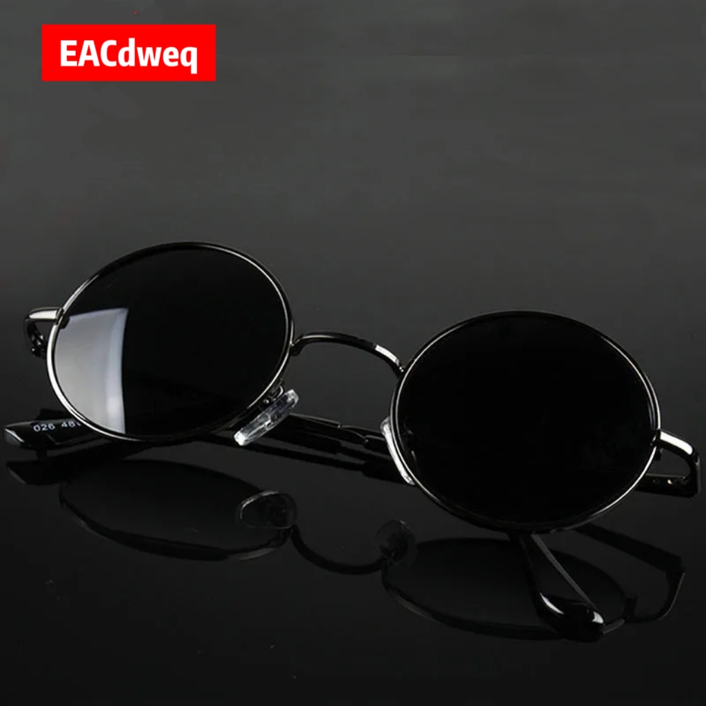 Lunettes de soleil rondes rétro vintage pour hommes, lunettes de soleil de marque pour femmes, monture en métal alliage, verres noirs, lunettes de conduite UV400