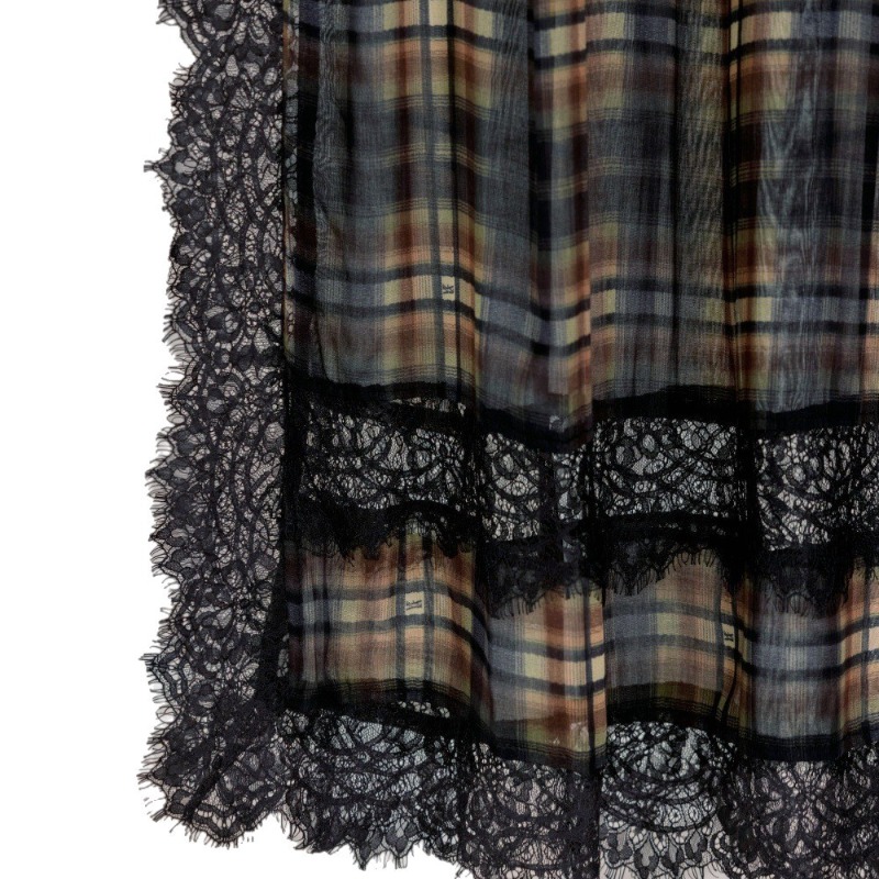 Hijab Premium en Modal Imprimé à Carreaux, Bord Large, Double Aiguille, Longue Écharpe Douce, Respirante et Fine pour Femme, Foulard de Tête en Dentelle