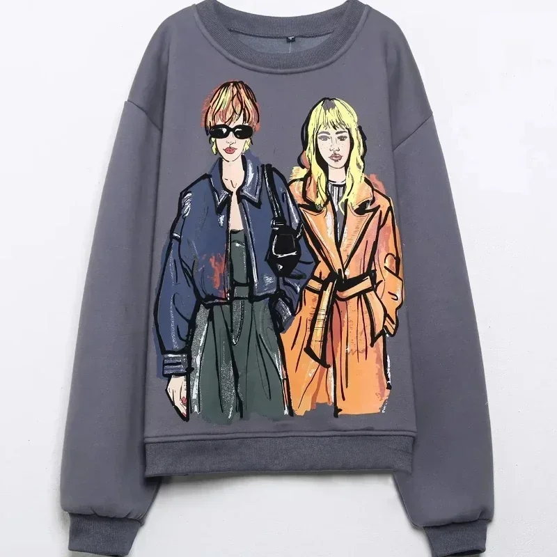 Sweat-shirt à capuche pour femmes, nouvelle mode, imprimé de beauté pour filles, décontracté, col rond, Chic, 2024