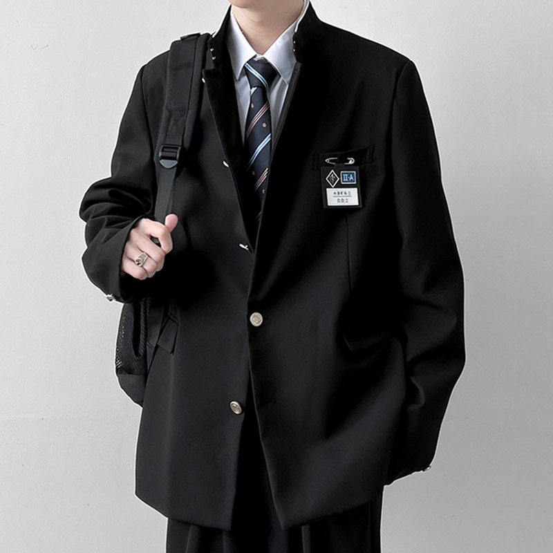 Veste d'Uniforme Sвde Style Japonais pour Homme, Col Montant, Tunique Trempée, Costume DK, Manteau Noir avec Plaque Nominative, Version Haute