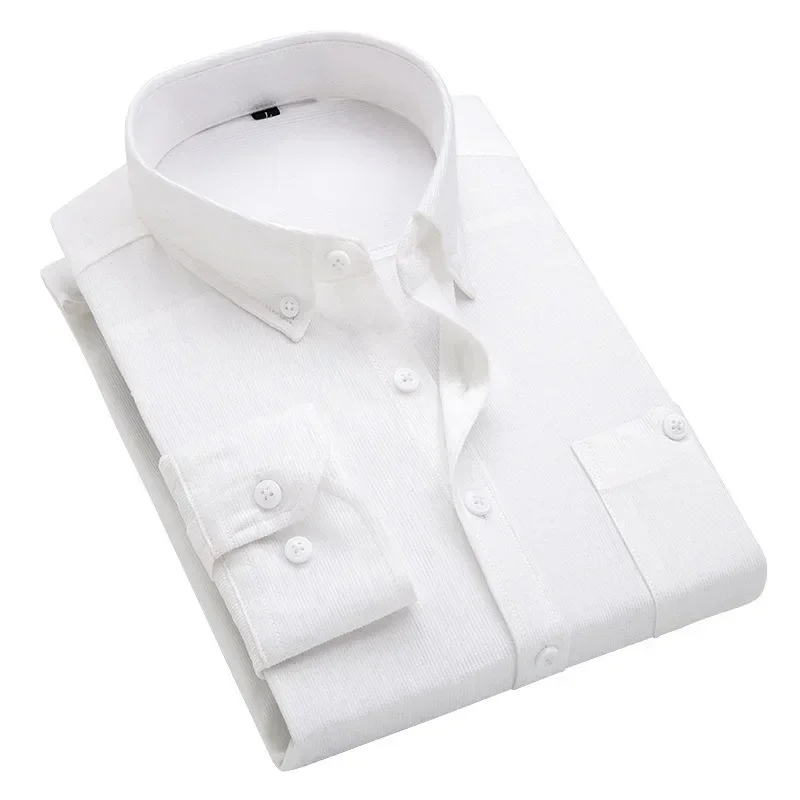 Décontracté hommes chemise en velours côtelé 2025 printemps automne à manches longues rayé t-shirts mâle coupe ajustée chemise col rabattu Camisa Masculina