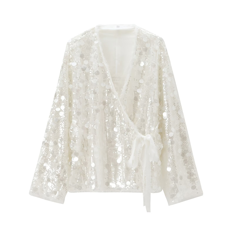 YENKYE nouveau automne femmes paillettes Kimono veste manteau à manches longues col en V femme décontracté vêtements d'extérieur amples Chic dame Wrap tenues