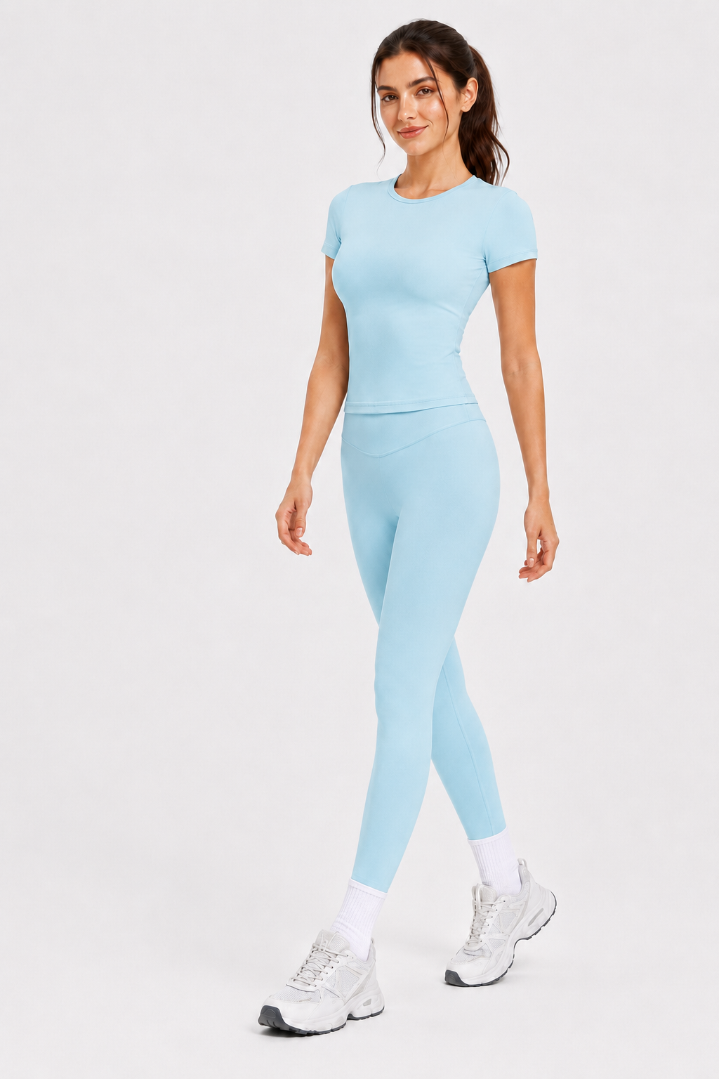 Ensemble de vêtements de sport pour femmes (haut à manches courtes + pantalon long) Vêtements de fitness pour la salle de sport, la course à pied et le yoga