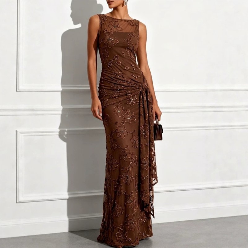 Robes de soirée formelles pour femmes, robes de soirée sirène sans manches avec appliques en dentelle, robes de soirée élégantes, robes de bal, robes de cocktail