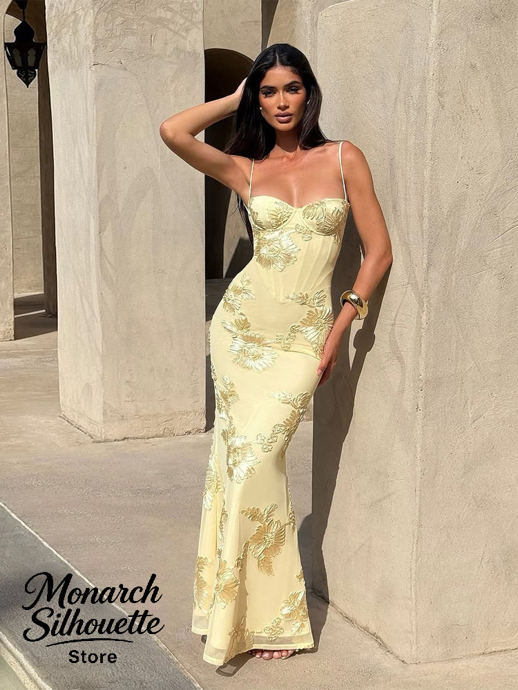 Robe tricotée jaune beurre pour femmes, sans manches, col incliné, ruban, coupe ajustée, Robes élégantes, robe de soirée de cérémonie d'été