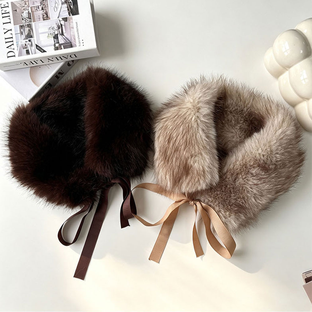 Écharpe en fausse fourrure épaisse et moelleuse pour femme, avec col en fourrure, idéale pour l'hiver, avec ruban détachable, écharpe de luxe de créateur.