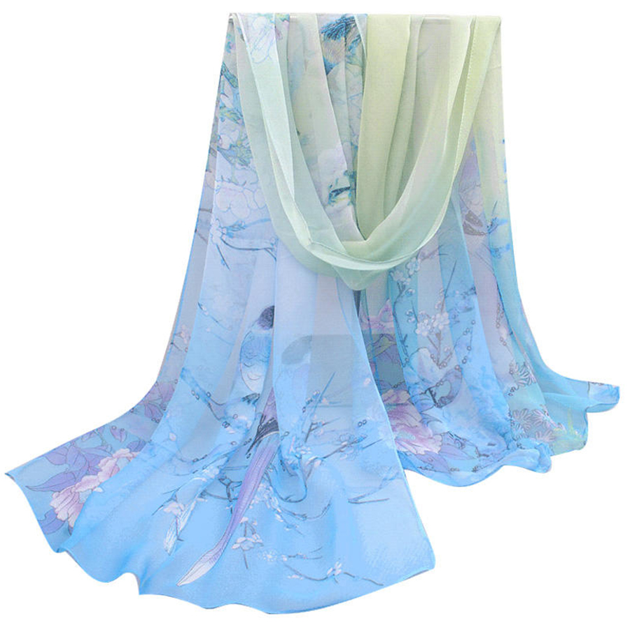 Écharpe en mousseline de soie pour femmes, motif pie, Simulation de soie, longue écharpe en gaze, protection solaire, sac à bandoulière, foulard