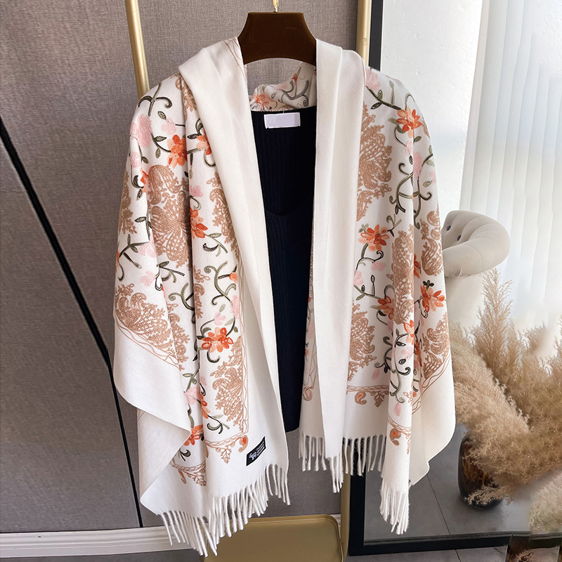 Écharpe chaude en cachemire pour femmes, couverture Pashmina brodée, châle épais, foulard Bufanda Echarpe Poncho, mode hiver