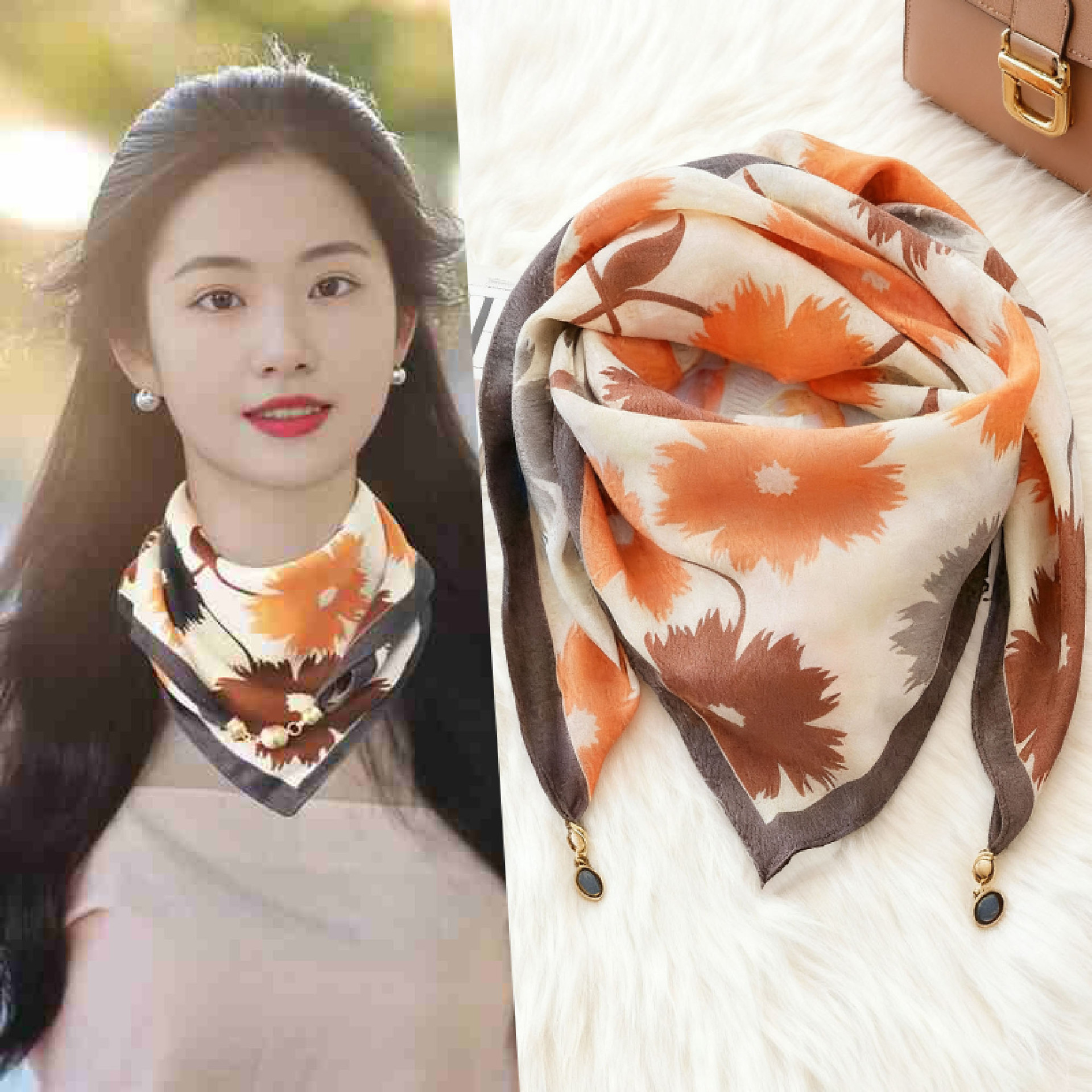 Écharpe en soie magnétique triangulaire pour femme, protection du cou, printemps-automne, en coton et lin, haut de gamme, pour garder au chaud