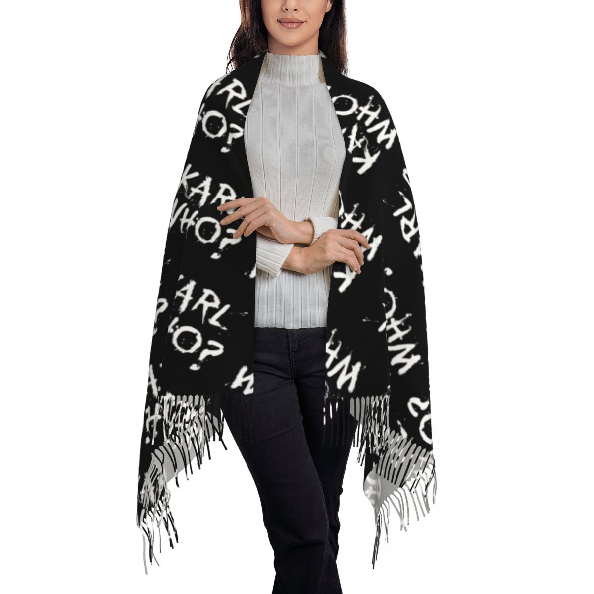 Écharpe Karl Who imprimée personnalisée pour hommes et femmes, écharpe chaude d'hiver, châles enveloppants