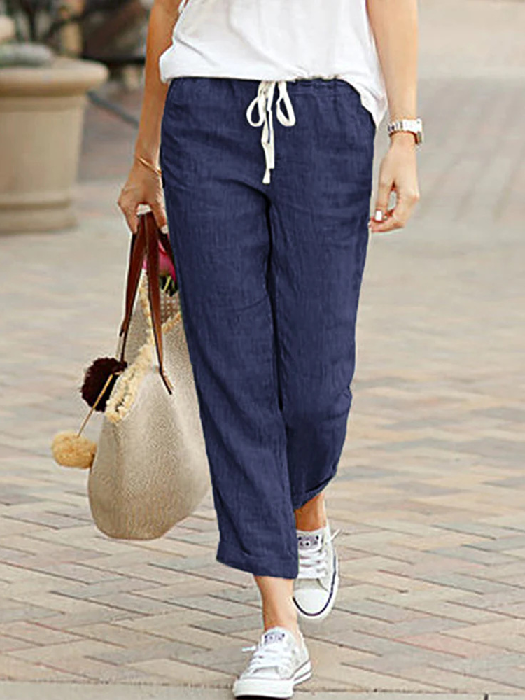 Pantalon simple et élégant pour femmes, mode proximité wstring, design solide, court, décontracté, taille élastique, bureau
