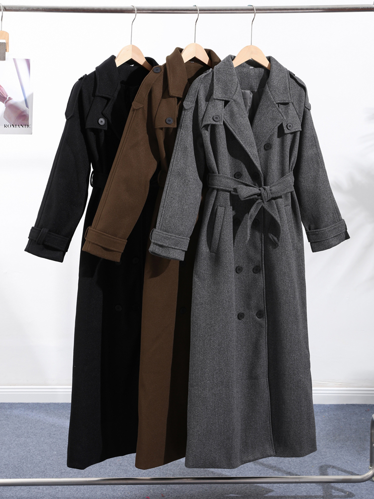 Manteau en laine décontracté pour femmes, mode col rabattu à double boutonnage, manches longues, manteaux féminins, automne hiver 2021, Chic, vêtements d'extérieur pour dames