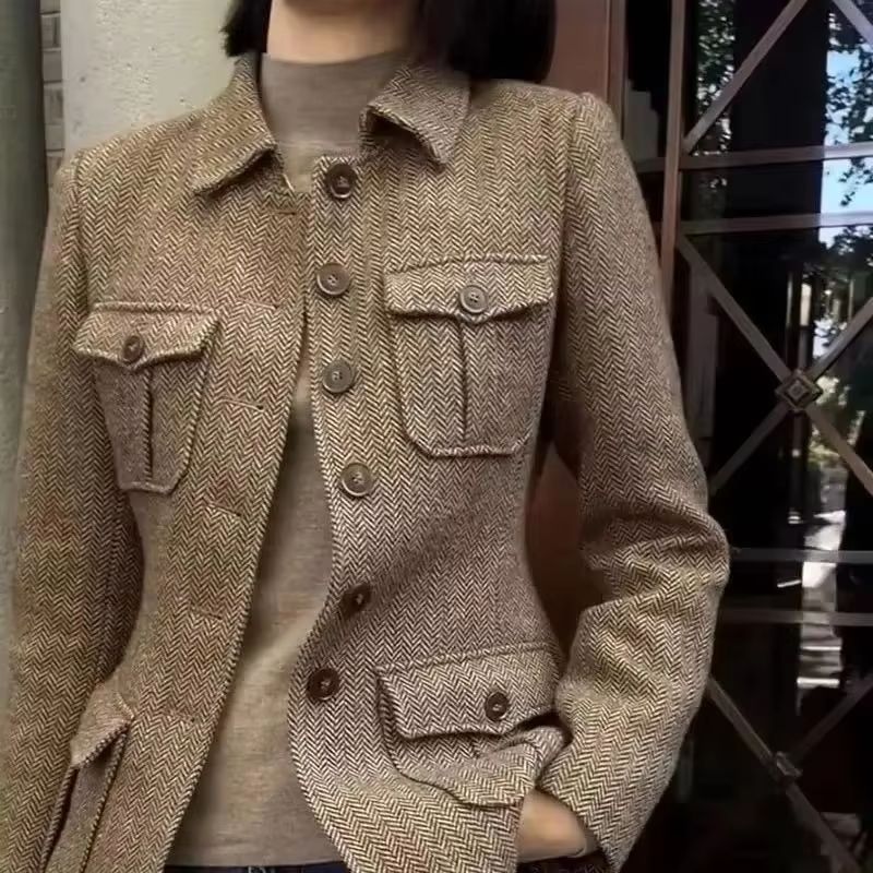 Veste courte femme 2025 printemps automne mode être tout-match ample femme manteau élégant simple boutonnage dames pardessus en laine
