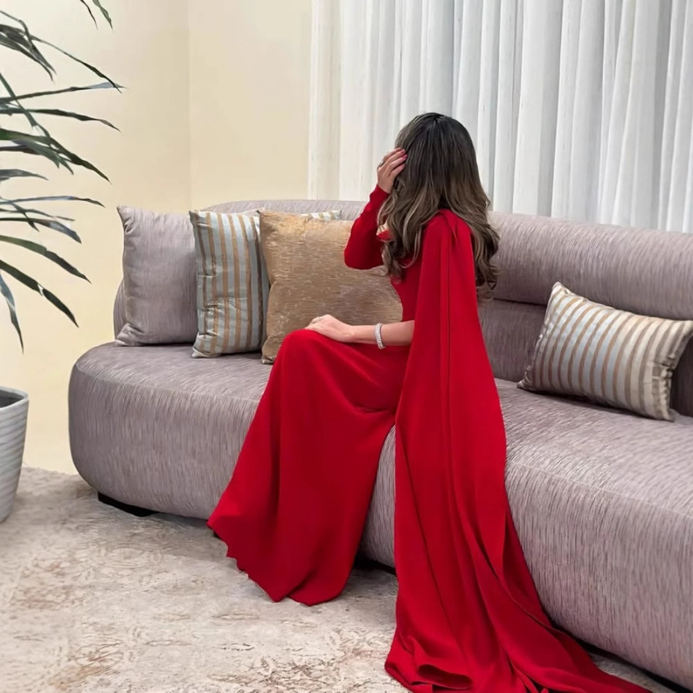 Robe de soirée droite rouge Sexy, romantique, Simple, en Stock, robe de Cocktail musulmane, arabe, classique, moderne, longue tenue de fête, en Stock, S-2XL