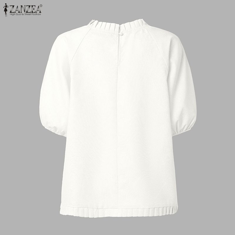 ZANZEA – hauts à volants pour femmes, chemisier imprimé floral, manches courtes bouffantes, style coréen, Bluasa, tunique décontractée et élégante, imprimé patchwork, été