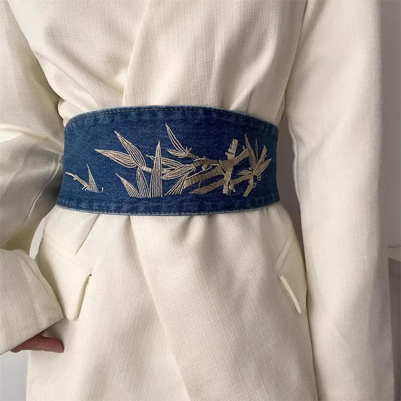 Corset en Denim Bleu Brodé pour Femme, Manteau Cummerbund, Robe Ceinture, Vintage, Mode