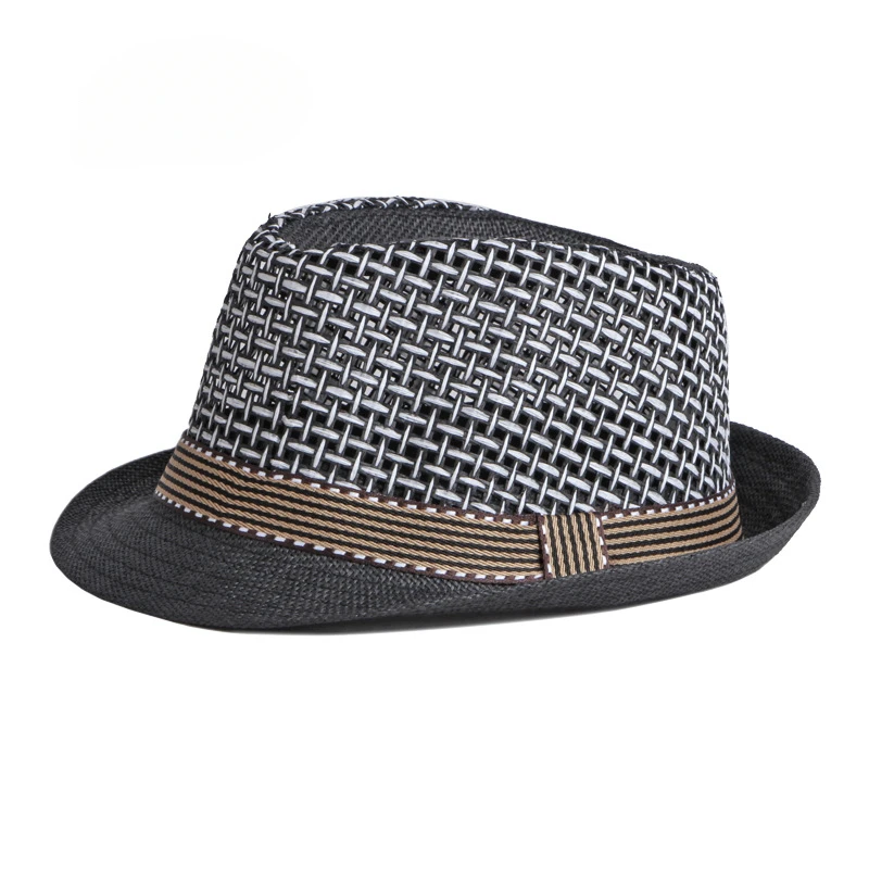 Chapeaux d'été en paille respirante pour hommes, petit chapeau haut-de-forme pour femmes, Protection solaire, chapeau de plage, casquette de Jazz rétro britannique, chapeau Fedora en maille noir