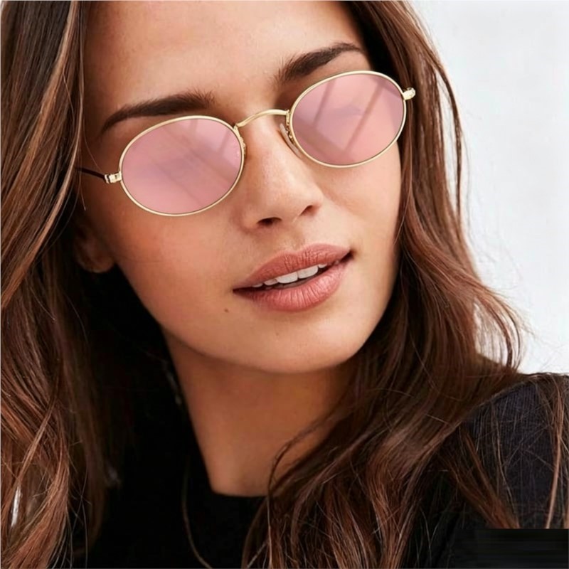 Lunettes de soleil ovales vintage pour femmes et hommes, monture en métal rétro, verres roses, rouges et bleus, lunettes de soleil tendance, style punk, protection UV400