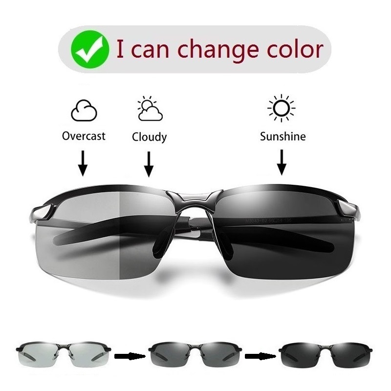 Lunettes de soleil polarisées photochromiques pour hommes, lunettes de conduite et de pêche, lunettes caméléon qui changent de couleur, vision de jour et de nuit, protection UV400