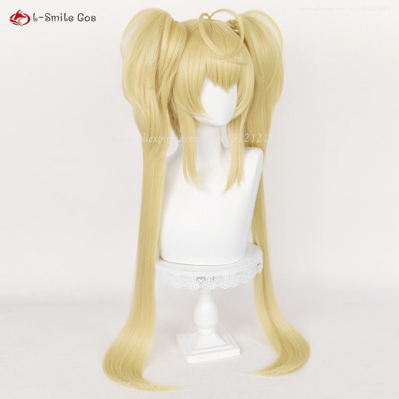Perruque de Cosplay synthétique jaune doré de 90cm de Long, perruque de fête d'halloween + bonnet de perruque, Anime Tsukiyomi Utau