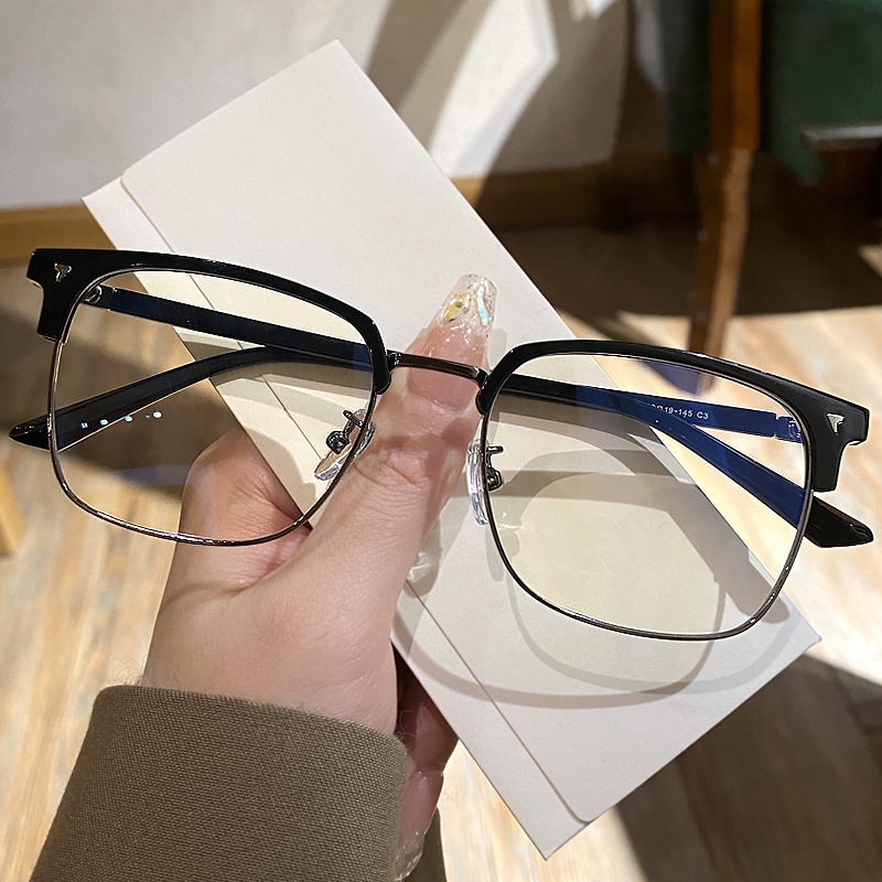 Lunettes bloquant la lumière bleue pour hommes et femmes, rétro, demi-monture, optique, Vintage, carrées, Anti-rayonnement