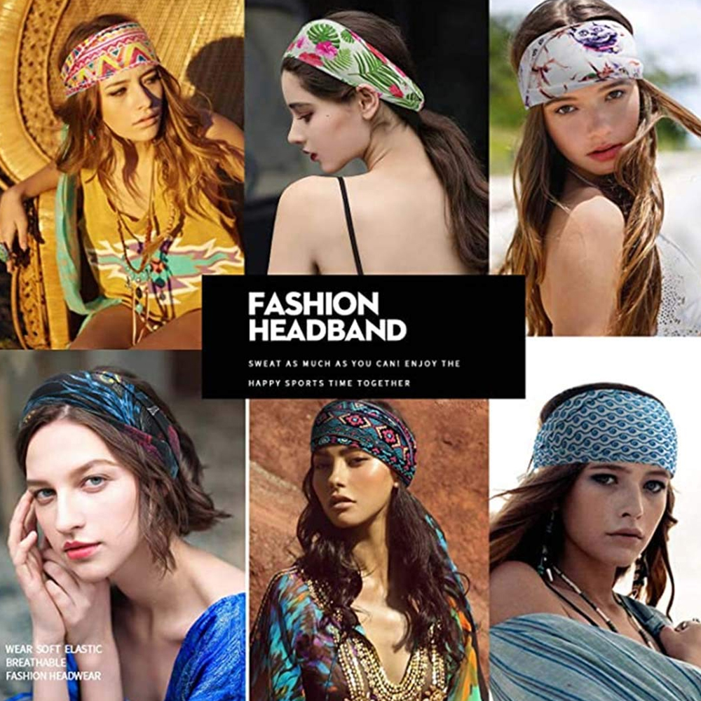 Boho large noué bandeau doux élastique imprimé Turban bandeau pour femmes filles Sport Yoga entraînement été plage chapeaux