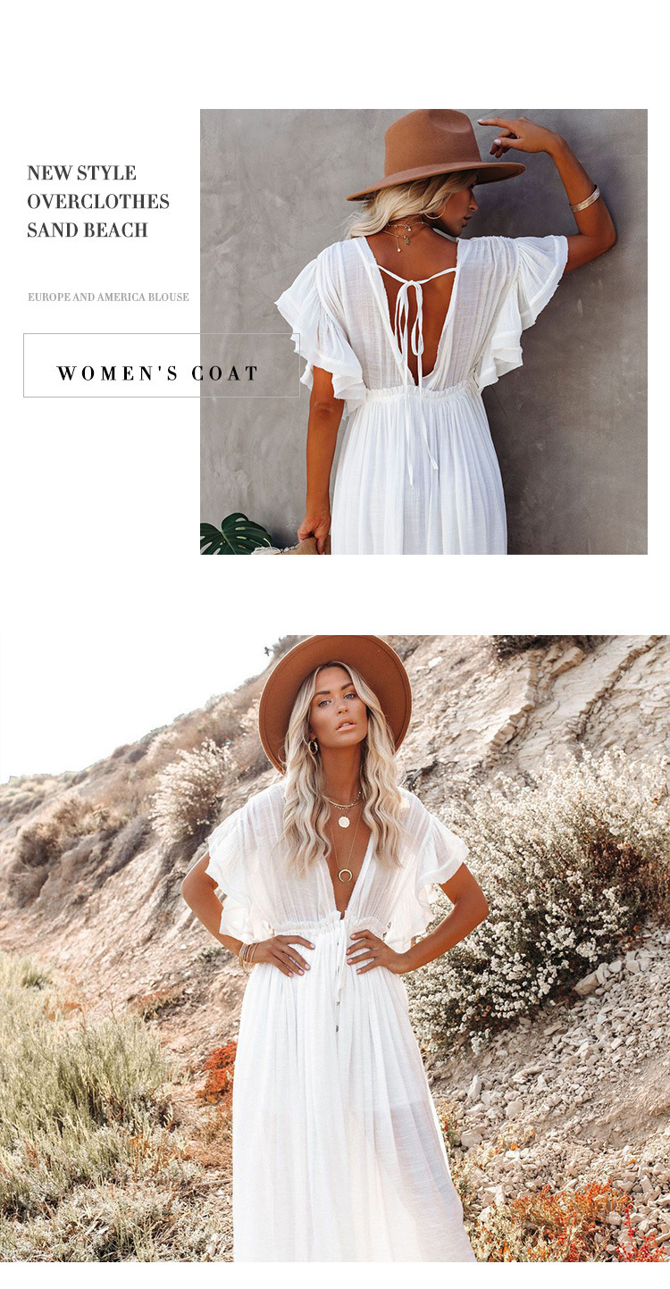 Sexy Bikini cache longue tunique blanche décontracté été robe de plage élégant femmes vêtements vêtements de plage maillot de bain couvrir Q1982
