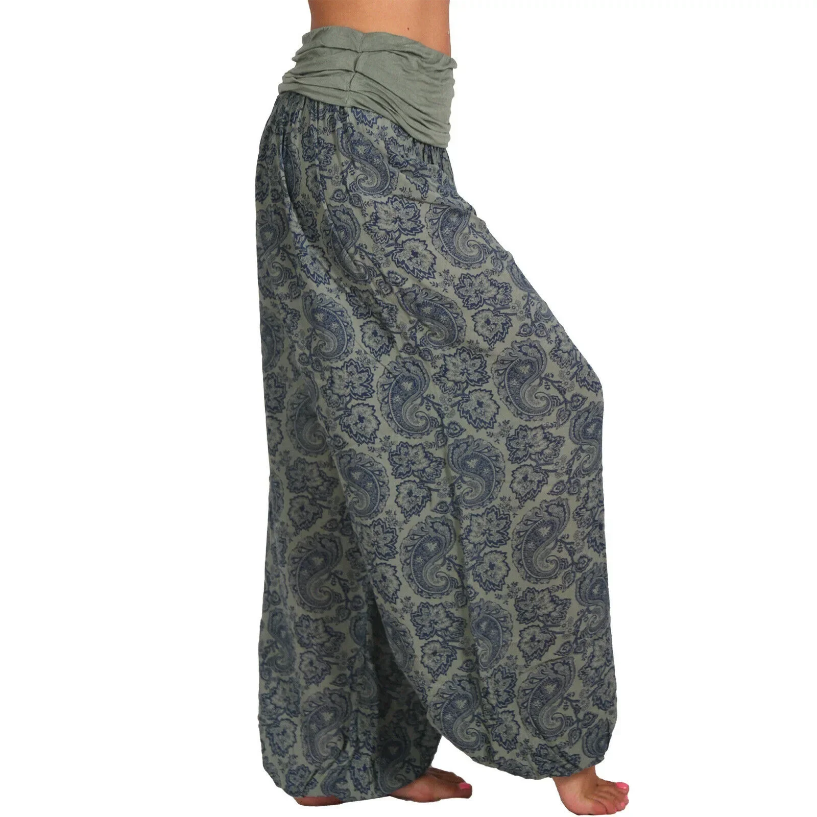 Taille S-5XL des femmes Numérique imprimé long pantalon large jambe pantalon décontracté pantalon Harlan
