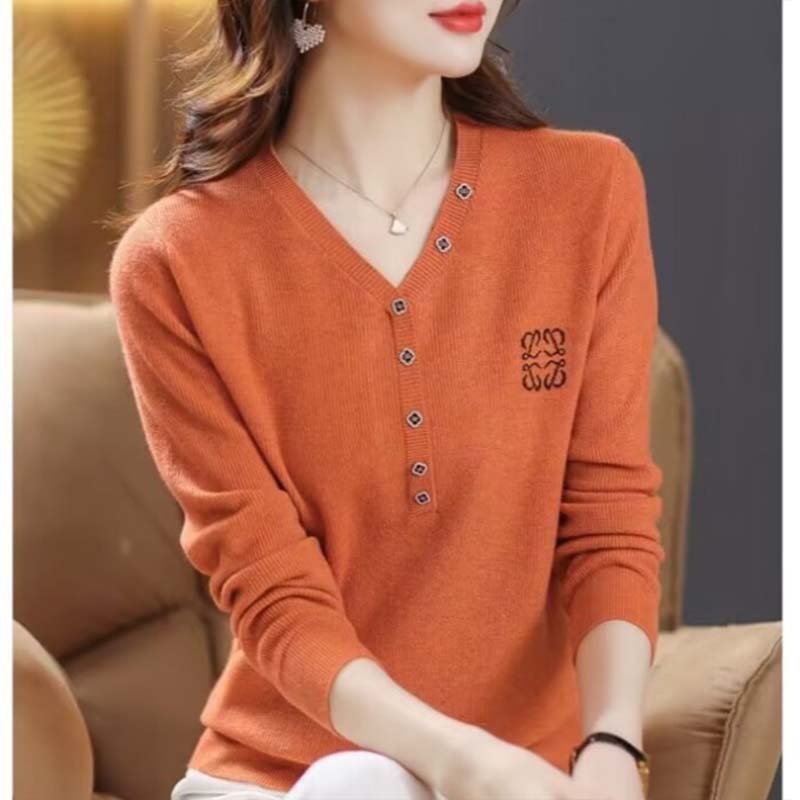 Pulls en tricot à col en V vintage pour femmes, pulls à boutons monochromes, vêtements décontractés, dame de bureau, mode chic, automne, hiver