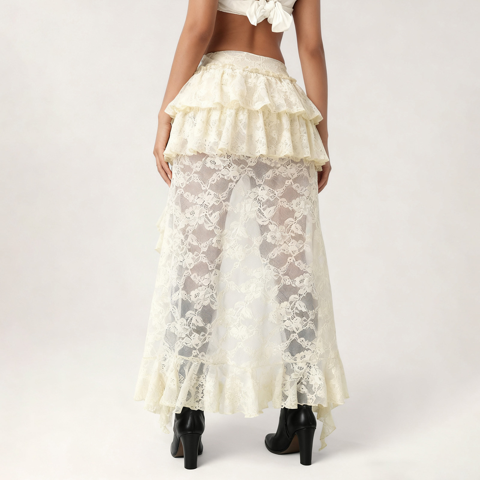 Femmes couches jupe à volants mode Y2K fluide taille élastique à plusieurs niveaux mode jupes décontracté été fleur dentelle jupe Streetwear