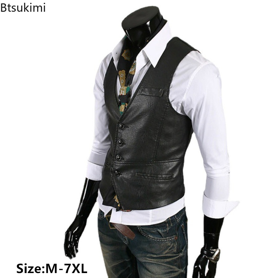Gilet en Cuir PU pour Homme, Style Coréen, Taille Plus, 7XL, à la Mode