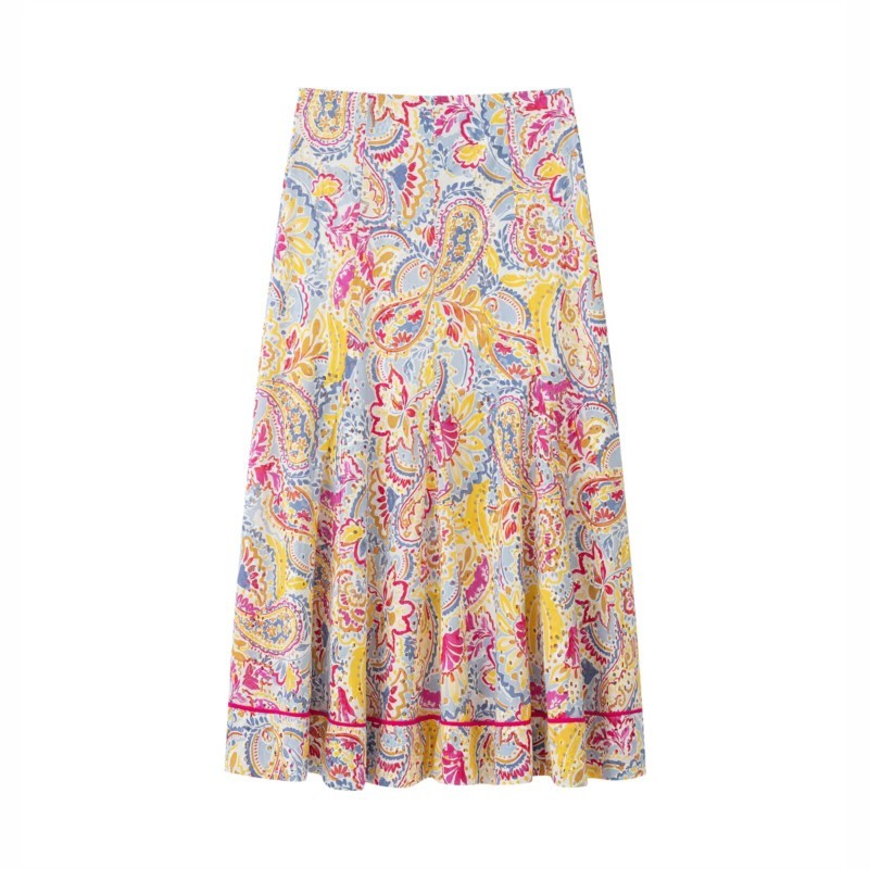Ensemble jupe imprimée pour femme, haut sans manches à col rond avec boutons, jupe brodée ajourée à fermeture éclair, ensemble décontracté 2 pièces tendance pour l'été