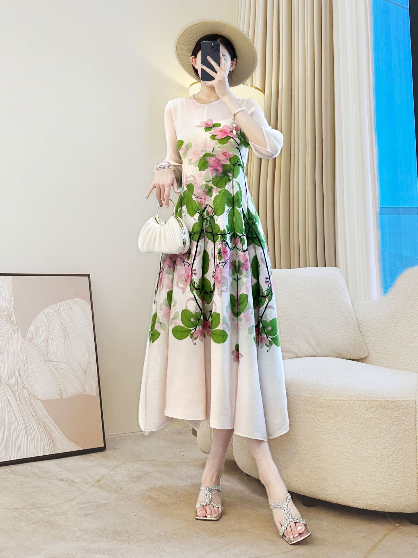 Robe longue à imprimé Floral pour femmes, élégante, Vintage, ligne a, mi-longue, tenue de vacances, vente en gros d'usine, été 2025