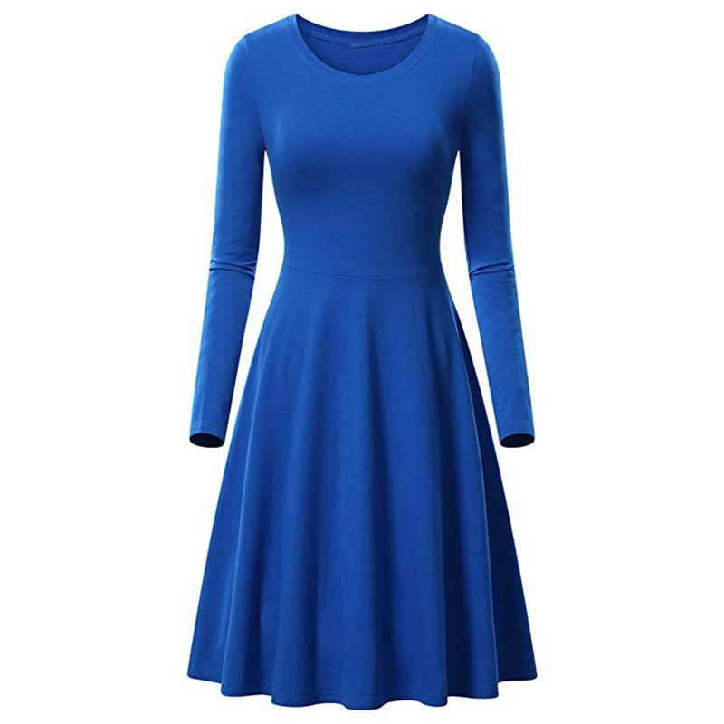 Robe trapèze à manches longues et col rond pour femme, tenue lisse et élégante, couleur unie, tenue décontractée, mi-longue, nouvelle collection automne hiver