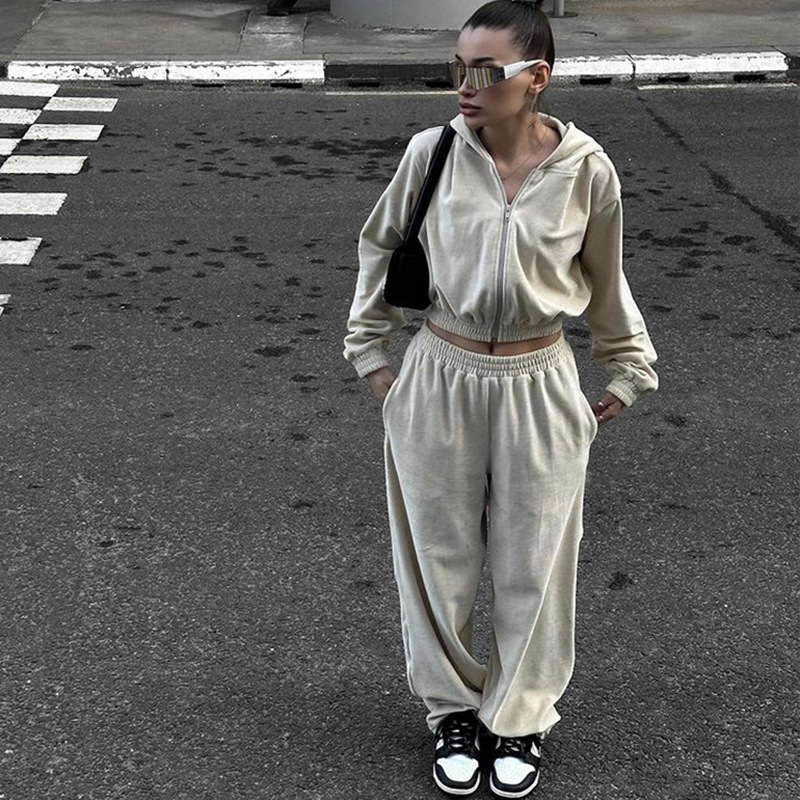 Cardigan à capuche à manches longues pour femmes, costume décontracté, style de rue, pantalon élastique, vêtements deux pièces