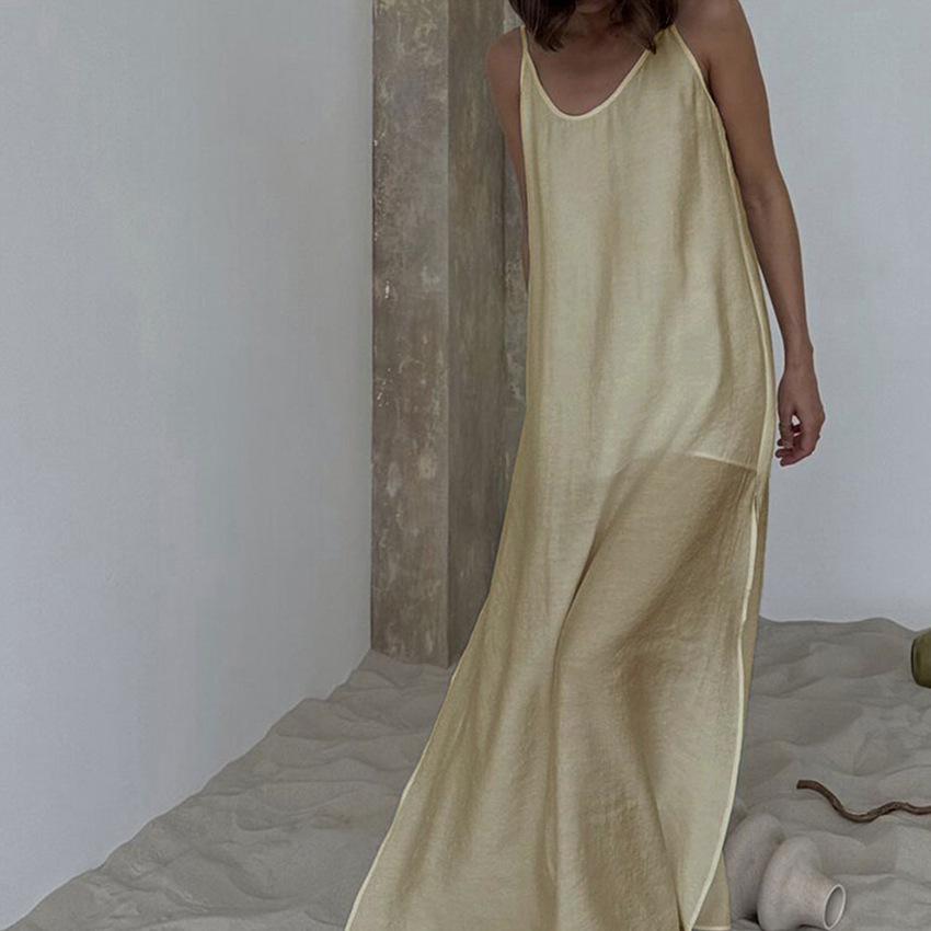 Robe élégante à bretelles pour la maison, ample, pour femmes, Simple, douce, confortable, Cool, plage, rosée, robe dos nu en forme de V, printemps et été